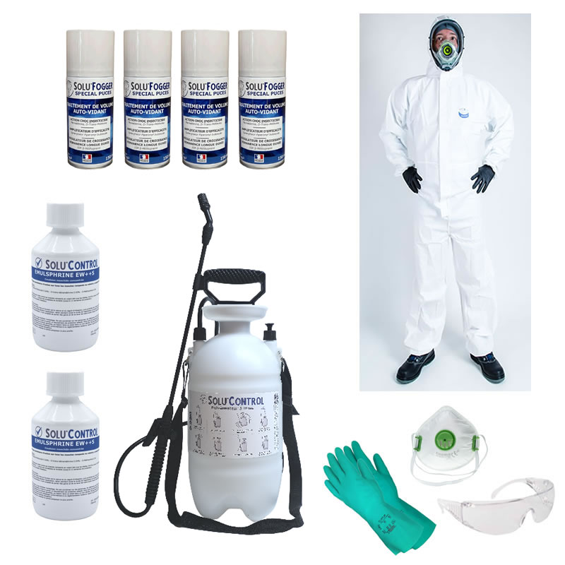 Kit professionnel traitement puces de parquet avec protection individuelle