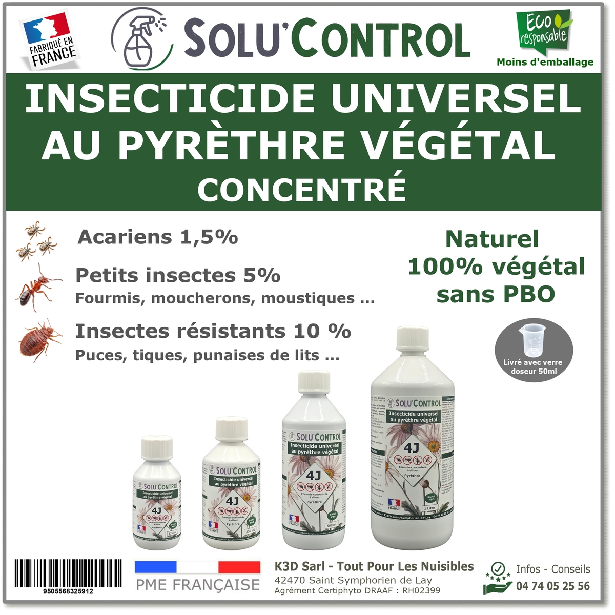 Insecticide Végétal 4J Concentré – Actifs 100% végétaux, pyréthrines naturelles & huiles essentielles