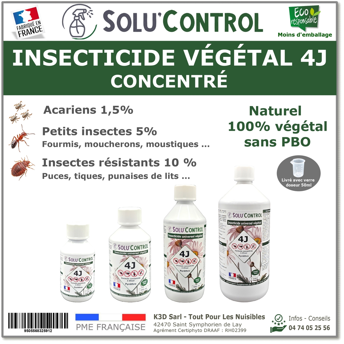 Insecticide Végétal 4J Concentré – Actifs 100% végétaux, pyréthrines naturelles & huiles essentielles