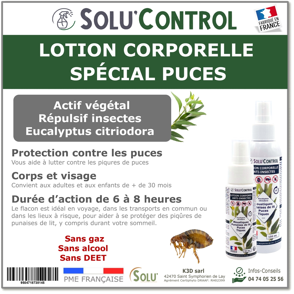Lotion Corporelle Répulsif Puce, Solu